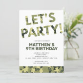 Camouflage Birthday, Let's Party Green Camo Invitation (Standing Front)