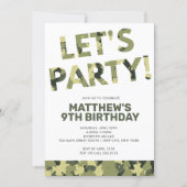 Camouflage Birthday, Let's Party Green Camo Invitation (Front)