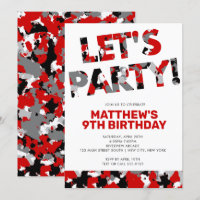 Camouflage Birthday, Let's Party Red Black Camo