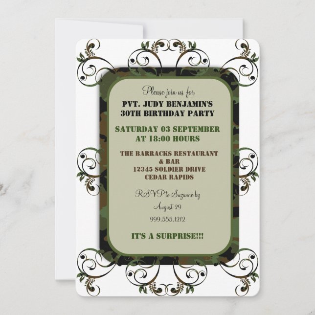 Camouflage Birthday Party Invitations (Front)