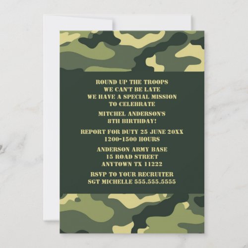 Camouflage Birthday Party Invite _ Realistic camo