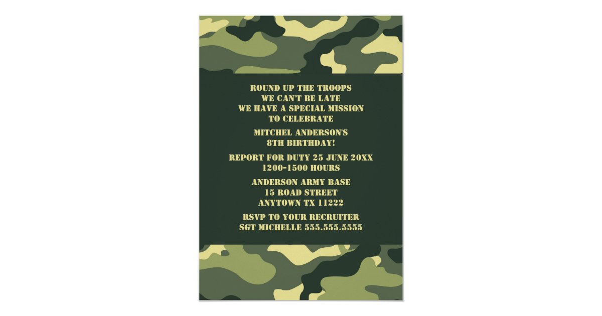 Camouflage Birthday Party Invite Realistic camo
