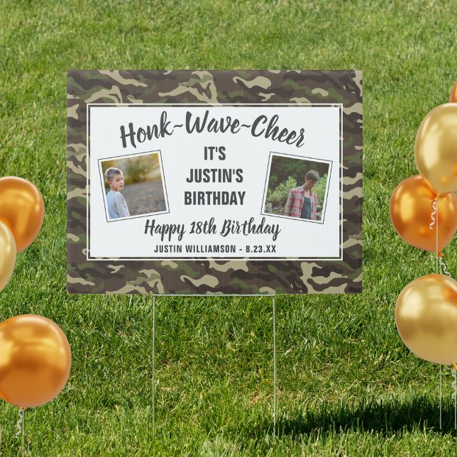 Camouflage Birthday Photos Honk Wave Camo Yard Sign (Creator Uploaded)