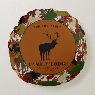 Camouflage Black Brown Green Personalized Round Pillow
