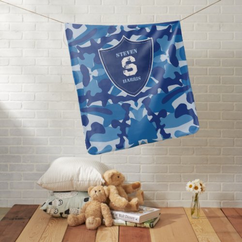 Camouflage Blue Camo Army Pattern Monogram Baby Blanket