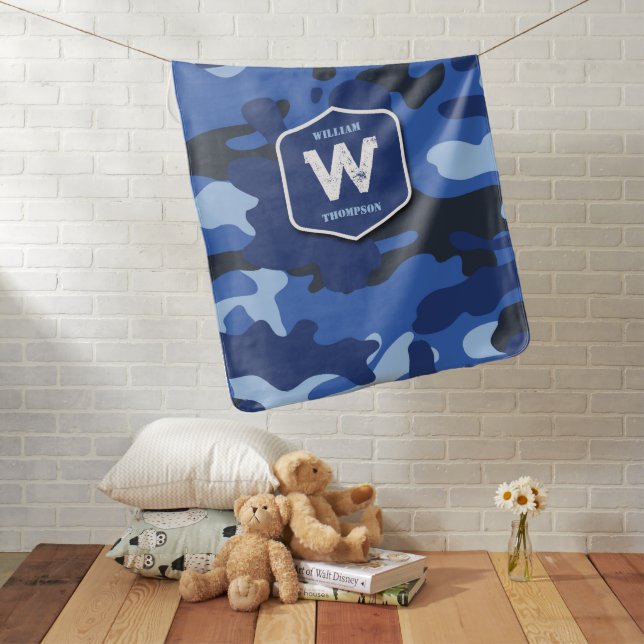 Camouflage Blue Camo Army Pattern Monogram  Baby Blanket (In Situ)