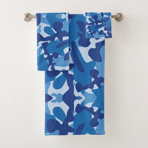 Camouflage Blue Camo Army Pattern Monogram Bath Towel Set