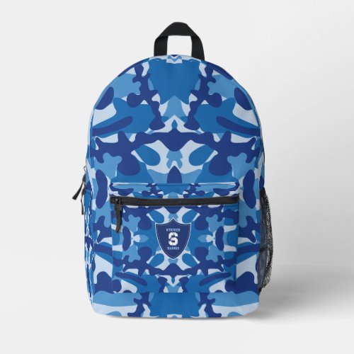 Camouflage Blue Camo Army Pattern Monogram Boy Printed Backpack