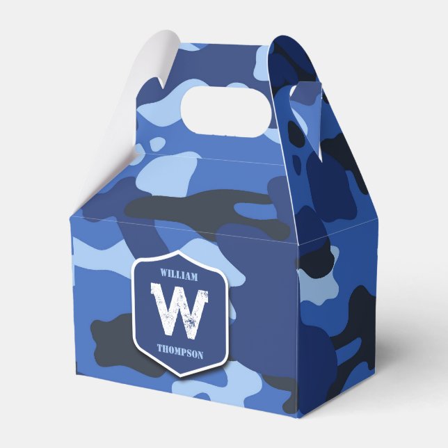 Camouflage Blue Camo Army Pattern Monogram   Favor Boxes (Front Side)