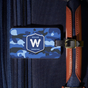 Camouflage Blue Camo Army Pattern Monogram Luggage Tag