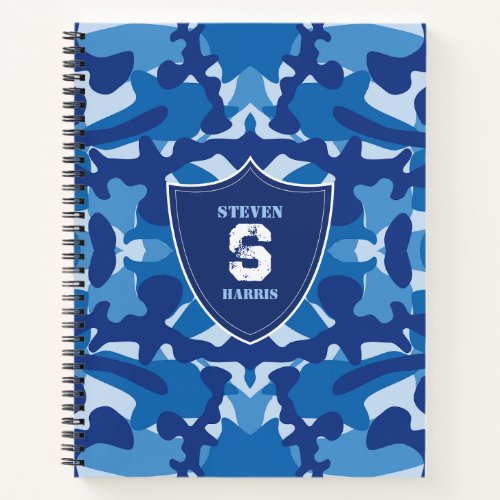 Camouflage Blue Camo Army Pattern Monogram Notebook
