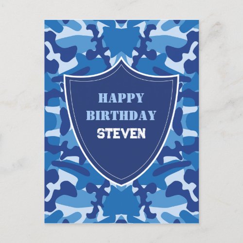 Camouflage Blue Camo Army Pattern Monogram Postcard