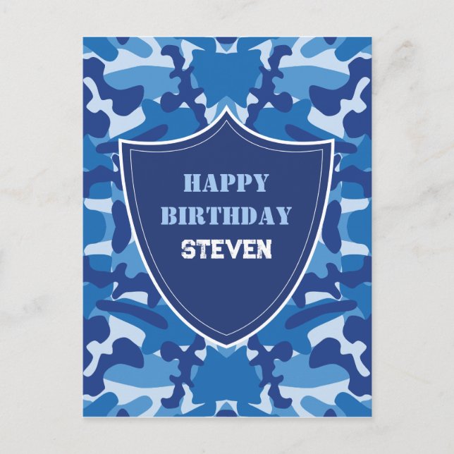 Camouflage Blue Camo Army Pattern Monogram Postcard (Front)