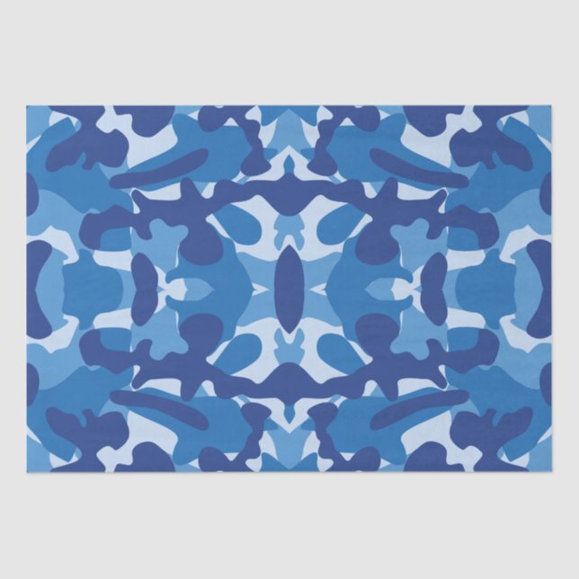 Camouflage Blue Camo Army Pattern Monogram Tissue Paper (Front)