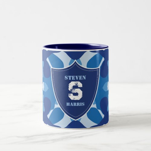 Camouflage Blue Camo Army Pattern Monogram Two_Tone Coffee Mug