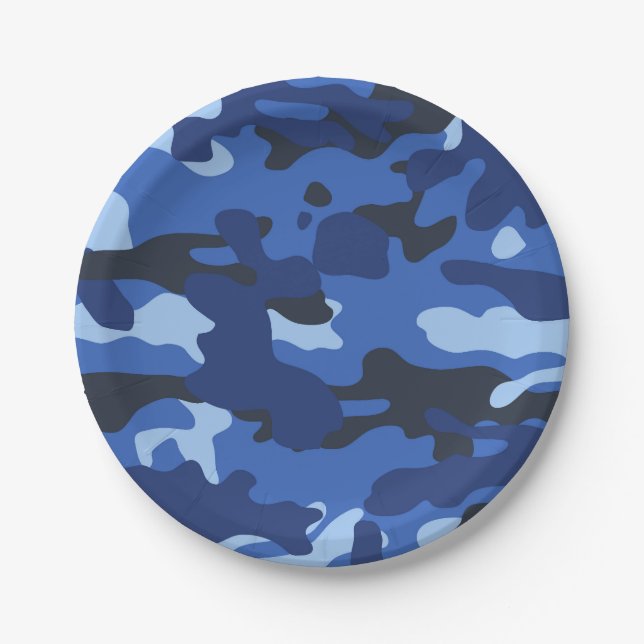 Camouflage Blue Camo Army Pattern   Paper Plates (Front)