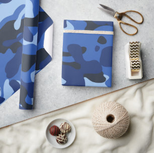 Camouflage Blue Camo Army Pattern Wrapping Paper