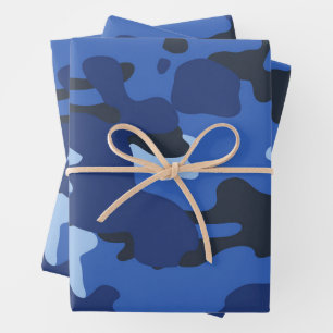 Camouflage Blue Camo Army Pattern Wrapping Paper Sheets