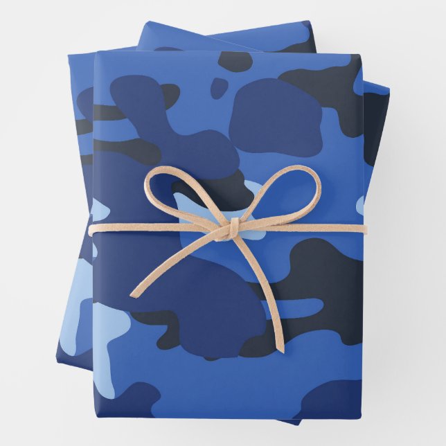 Camouflage Blue Camo Army Pattern Wrapping Paper Sheets (In situ)