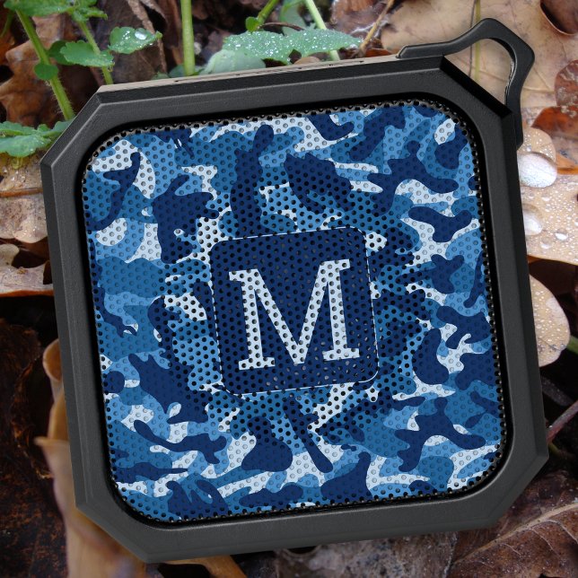 Camouflage Blue Cool Personalized Monogram Camo Bluetooth Speaker (Creator Uploaded)