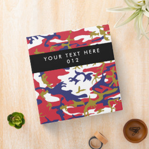 Camouflage, Blue White Red Gold, Military, Army 3 Ring Binder