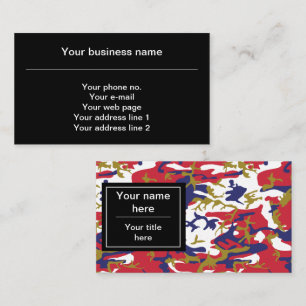 Camouflage, Blue White Red Gold, Military, Army Business Card