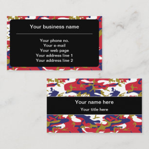 Camouflage, Blue White Red Gold, Military, Army Business Card