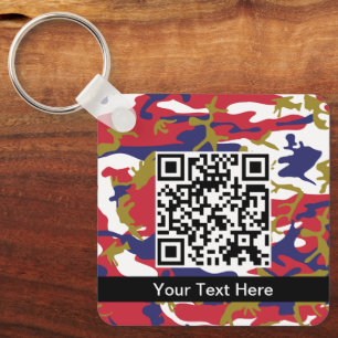 Camouflage, Blue White Red Gold, Military, Army Keychain