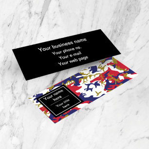 Camouflage, Blue White Red Gold, Military, Army Mini Business Card