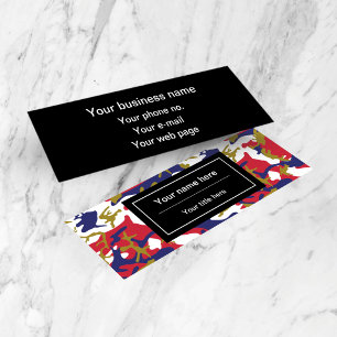 Camouflage, Blue White Red Gold, Military, Army Mini Business Card