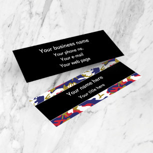 Camouflage, Blue White Red Gold, Military, Army Mini Business Card
