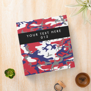 Camouflage, Blue White Red Gray, Military, Army 3 Ring Binder