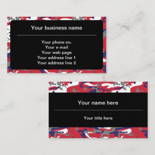 Camouflage, Blue White Red Gray, Military, Army Business Card