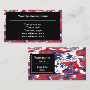 Camouflage, Blue White Red Gray, Military, Army Business Card
