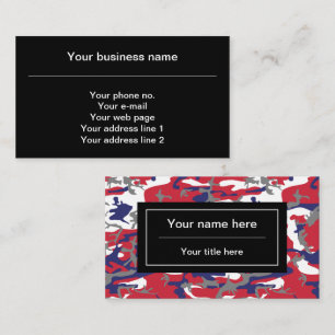 Camouflage, Blue White Red Gray, Military, Army Business Card