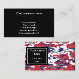 Camouflage, Blue White Red Gray, Military, Army Business Card