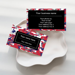 Camouflage, Blue White Red Gray, Military, Army Business Card