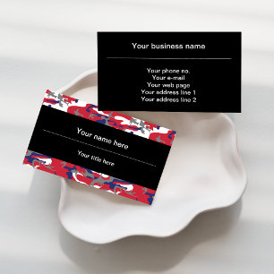 Camouflage, Blue White Red Gray, Military, Army Business Card