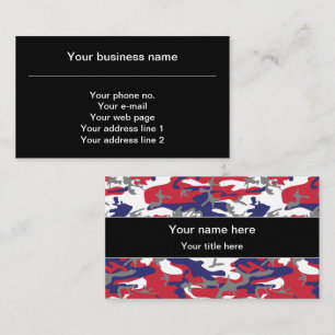 Camouflage, Blue White Red Gray, Military, Army Business Card