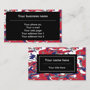 Camouflage, Blue White Red Gray, Military, Army Business Card
