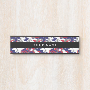 Camouflage, Blue White Red Gray, Military, Army Door Sign
