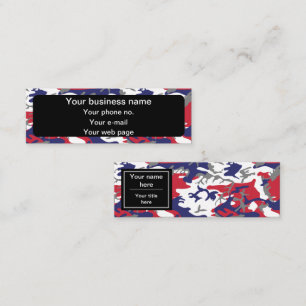 Camouflage, Blue White Red Gray, Military, Army Mini Business Card