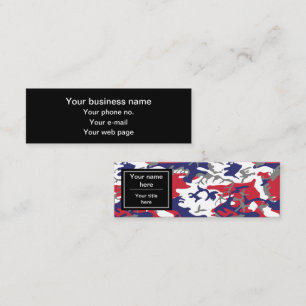 Camouflage, Blue White Red Gray, Military, Army Mini Business Card
