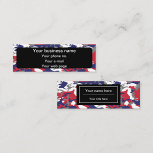 Camouflage, Blue White Red Gray, Military, Army Mini Business Card