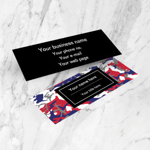 Camouflage, Blue White Red Gray, Military, Army Mini Business Card