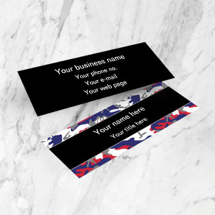 Camouflage, Blue White Red Gray, Military, Army Mini Business Card