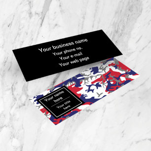 Camouflage, Blue White Red Gray, Military, Army Mini Business Card