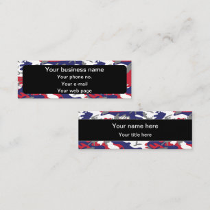 Camouflage, Blue White Red Gray, Military, Army Mini Business Card