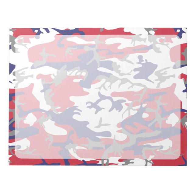 Camouflage, Blue White Red Gray, Military, Army Notepad (Front)