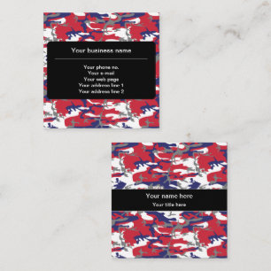Camouflage, Blue White Red Gray, Military, Army Square Business Card